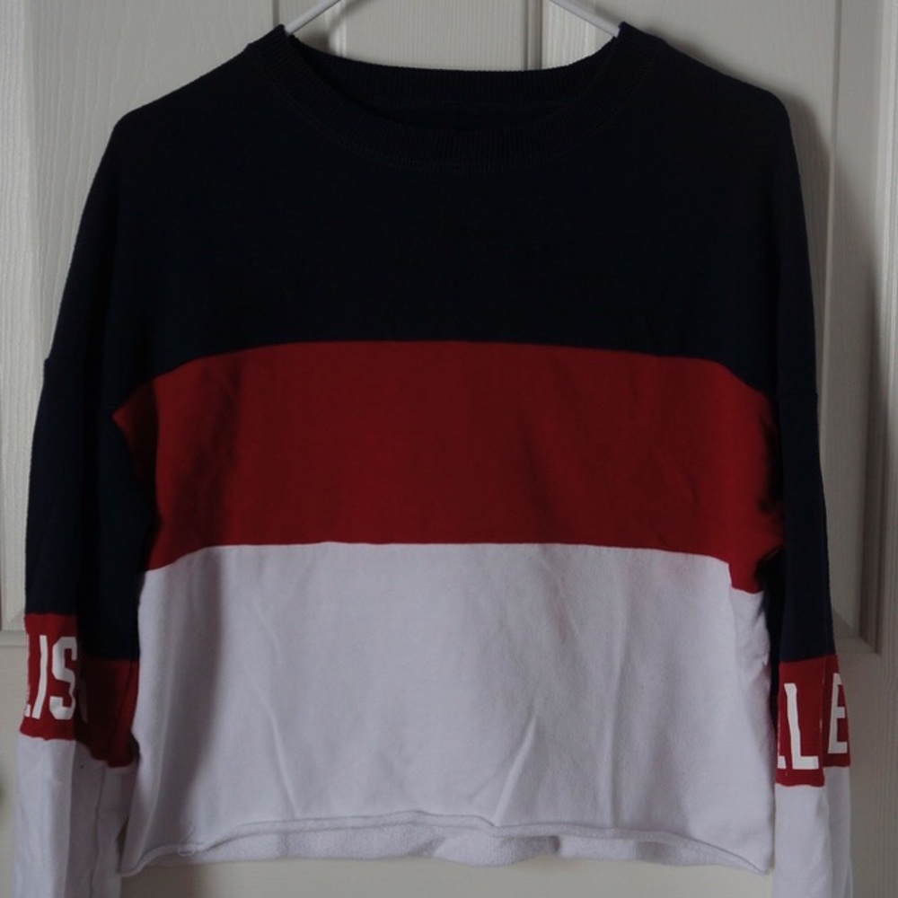 Hollister Striped Logo Crop Crewneck Sweatshirt